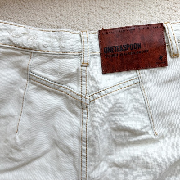 One Teaspoon Xanthe Streetwalkers High Waist 80’s Denim Shorts- Off White - Picture 10 of 15